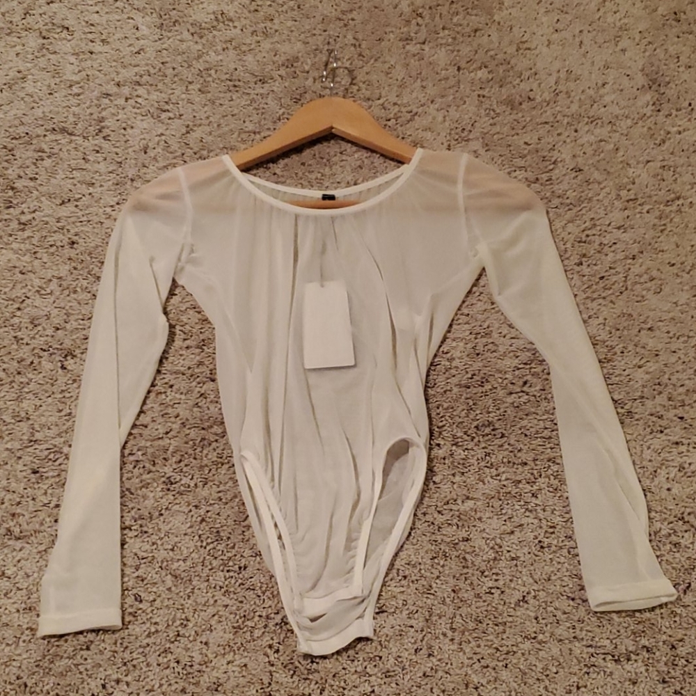 Sebowell White Sheer Long Sleeve Bodysuit